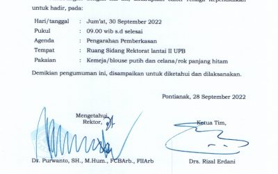 Pengumuman Hasil Akhir Rekrutmen Tenaga Kependidikan UPB 2022