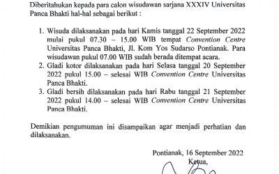 PENGUMUMAN WISUDA XXXIV UNIVERSITAS PANCA BHAKTI TAHUN 2022