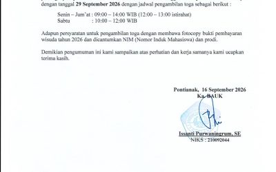 PENGUMUMAN PENGAMBILAN TOGA WISUDA 2026